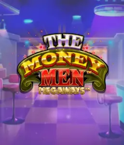 Скриншот игрового автомата The Money Men Megaways от Pragmatic Play, показывающее яркий городской пейзаж с элементами хип-хоп культуры. На переднем плане видны символы слота: золотые украшения, крутые автомобили и изображения, исполняющие рэп жесты, создающие атмосферу настоящего хип-хоп приключения. Логотип игры The Money Men Megaways находится в верхней части изображения, подчеркивая тематику и стиль игры.