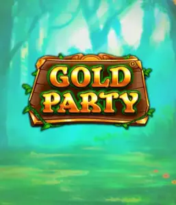 Изображение слота Gold Party от Pragmatic Play, показывающий яркий и веселый мир ирландской тематики с денежными символами, веселыми лепреконами и радугой. В центре кадра виден игровой экран с 5 барабанами и 3 рядами, окруженный ирландским пейзажем и горшками золота, создающими атмосферу праздника и волшебства.